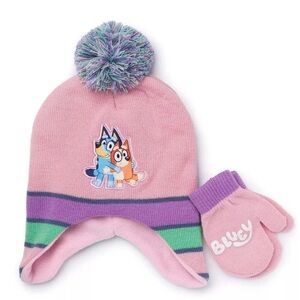 NWT Berkshire Bluey Toddler Girls 2 Piece Cold Weather Hat and Gloves Set Pink